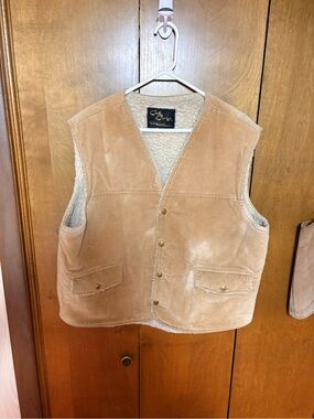 Tan Sherpa-Lined Suede Vest